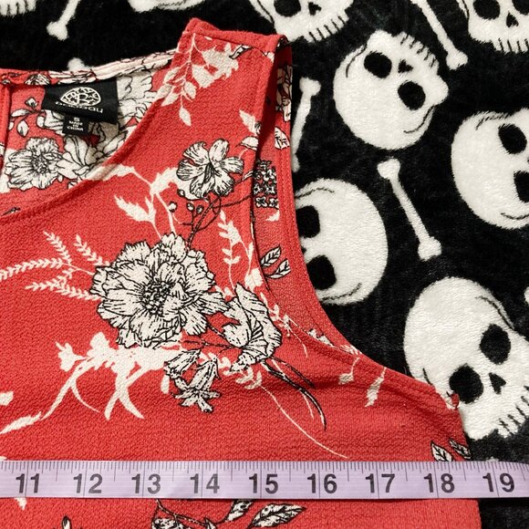 BOBEAU Dark salmon pink black white floral print sleeveless shirt ~ MEDIUM LARGE - Picture 6 of 13